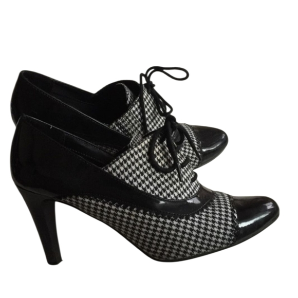Vintage Impo Black White Plaid Oxford Heels Lace Up Ankle booties Retro US 7.5 - Picture 3 of 11